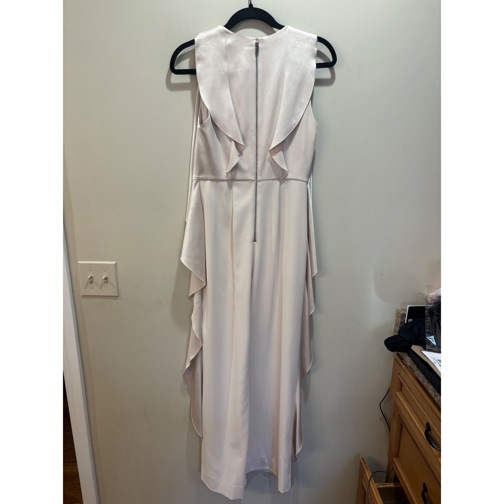 Alice + Olivia Cream Sarandon Satin Ruffle Wide Leg Jumpsuit Size 2 - Picture 3 of 14